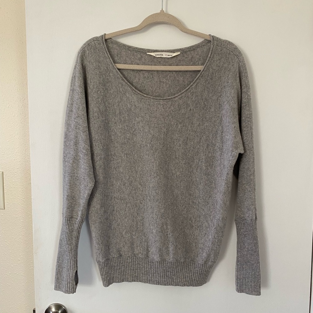 Athleta 100% Cashmere Light Gray Women's Wide Neck Sweater Small